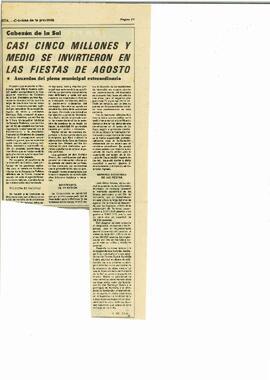 045 CASI CINCO MILLONES Y MEDIO SE INVIRTIERON EN LAS FIESTAS DE AGOSTO