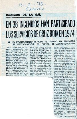 192 EN 38 INCENDIOS HAN PARTICIPADO LOS SERVICIOS DE CRUZ ROJA EN 1974