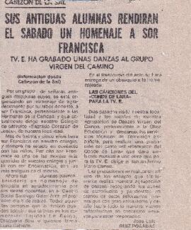 197 SUS ANTIGUAS ALUMNAS RENDIRAN EL SABADO UN HOMENAJE A SOR FRANCISCA